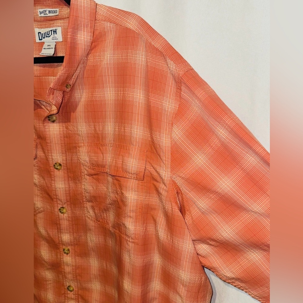 Duluth Trading Shirt Orange Plaid Long Sleeve Button Up UNTUCKED Mens 3XL - Picture 6 of 12